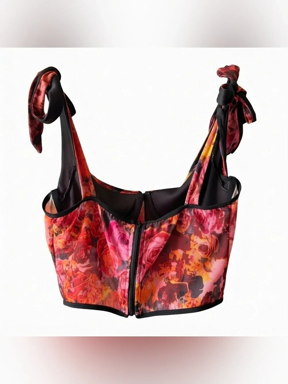 EUC Shein BAE Floral Mesh Corset Bustier Top Tie-Shoulder Size M